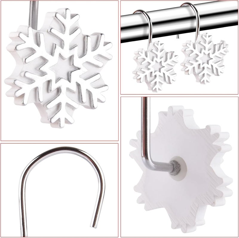 EVOOKA Snowflake Shower Curtain Hooks Rings,12pcs Christmas Snowflake Shower Curtain Hooks Winter Bathroom Decoration for Christmas,Bathroom, Bedroom and Living Room (Silver) - Image 4